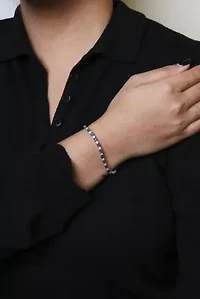 Silver 1.0 Cttw White Diamond and Blue Diamond Tennis Bracelet - Size 7" Inches