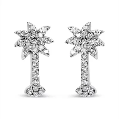 14K White Gold 1/4 Ct Diamond Palm Tree Stud Earrings