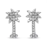 14K White Gold 1/4 Ct Diamond Palm Tree Stud Earrings
