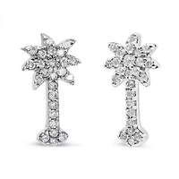 14K White Gold 1/4 Ct Diamond Palm Tree Stud Earrings