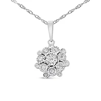 Silver 1/4 Cttw Miracle Set Diamond Floral Cluster 18" Pendant Necklace for Women