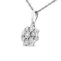 Silver 1/4 Cttw Miracle Set Diamond Floral Cluster 18" Pendant Necklace for Women