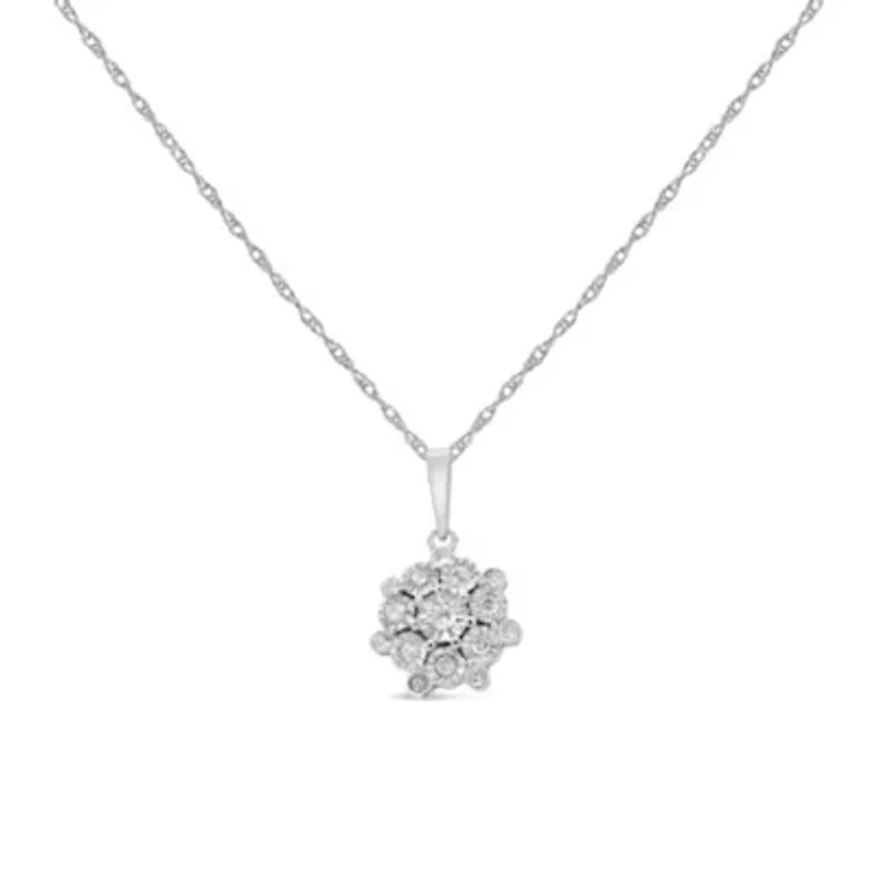 Silver 1/4 Cttw Miracle Set Diamond Floral Cluster 18" Pendant Necklace for Women