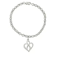 Silver Open Heart with Center Vertical Infinity Chain Charm Bracelet - Size 7"