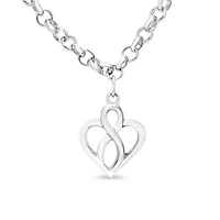 Silver Open Heart with Center Vertical Infinity Chain Charm Bracelet - Size 7"