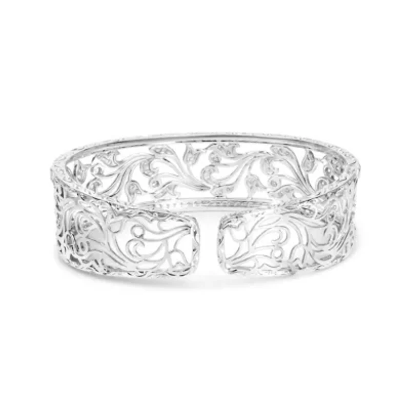 18K White Gold 3 1/4 Cttw Diamond Openwork Bangle Cuff Bracelet