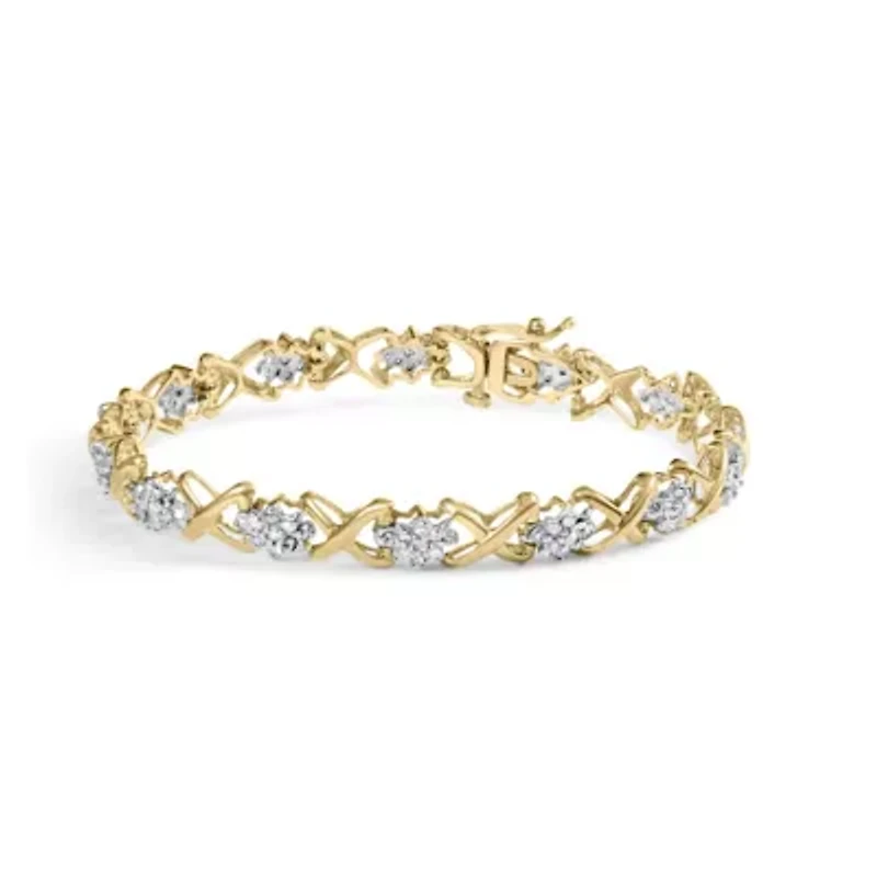 10k Yellow Gold Plated Silver 2.00 Cttw Round-Cut Diamond Link 7" Bracelet