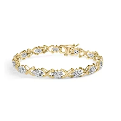 10k Yellow Gold Plated Silver 2.00 Cttw Round-Cut Diamond Link 7" Bracelet