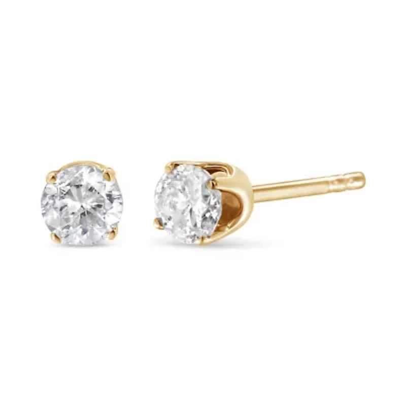 AGS Certified 14K Yellow Gold / Cttw Diamond Stud Earrings