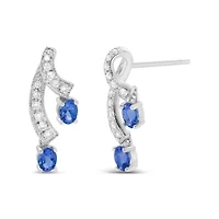 14K White Gold Oval Shaped Natural Blue Diamond Double Drop Stud Earrings