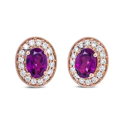 14K Rose Gold Garnet and 3/8 Cttw Diamond Halo Stud Earrings