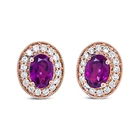 14K Rose Gold Garnet and 3/8 Cttw Diamond Halo Stud Earrings