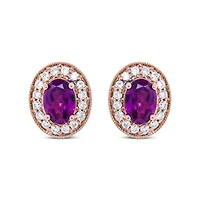 14K Rose Gold Garnet and 3/8 Cttw Diamond Halo Stud Earrings