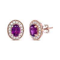 14K Rose Gold Garnet and 3/8 Cttw Diamond Halo Stud Earrings