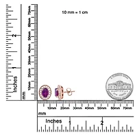 14K Rose Gold Garnet and 3/8 Cttw Diamond Halo Stud Earrings