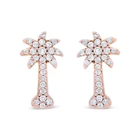 10K Rose Gold 1/4 Ct Diamond Palm Tree Stud Earrings