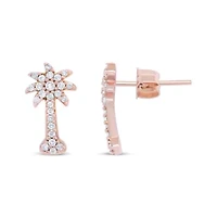 10K Rose Gold 1/4 Ct Diamond Palm Tree Stud Earrings