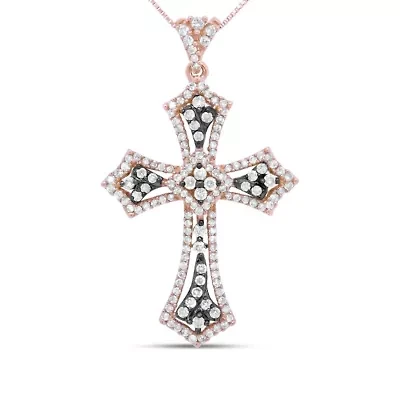 14K Rose Gold and Black Rhodium 1.0 Cttw Diamond St. James Budded Cross Pendant