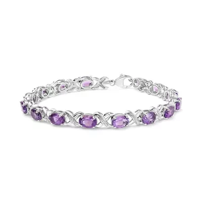 Sterling Silver Amethyst & Diamond Accent X-Link Bracelet - 7"
