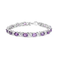 Sterling Silver Amethyst & Diamond Accent X-Link Bracelet - 7"