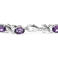 Sterling Silver Amethyst & Diamond Accent X-Link Bracelet - 7"