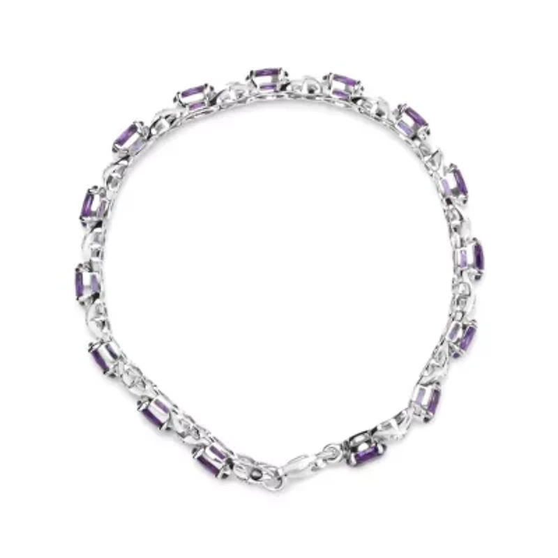 Sterling Silver Amethyst & Diamond Accent X-Link Bracelet - 7"