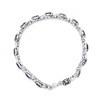 Sterling Silver Amethyst & Diamond Accent X-Link Bracelet - 7"