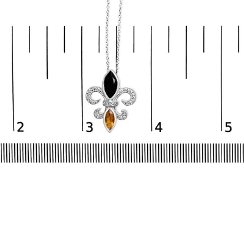 Silver Marquise Onyx and Citrine and Diamond Accent Fleur De Lis Pendant Necklace -