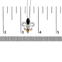 Silver Marquise Onyx and Citrine and Diamond Accent Fleur De Lis Pendant Necklace -