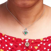 Silver 6x4mm Pear Emerald and Diamond Accent Heart Pendant Necklace - 18 Inches
