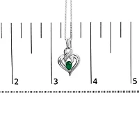 Silver 6x4mm Pear Emerald and Diamond Accent Heart Pendant Necklace - 18 Inches