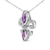 Silver Purple Amethyst Marquise and Diamond Accent Fleur De Lis Pendant Necklace