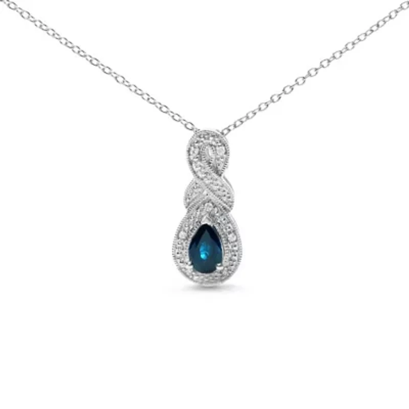 Silver 6x4mm Pear Sapphire and Diamond Accent Infinity Drop 18" Pendant Necklace