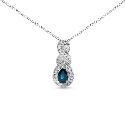 Silver 6x4mm Pear Sapphire and Diamond Accent Infinity Drop 18" Pendant Necklace