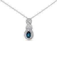 Silver 6x4mm Pear Sapphire and Diamond Accent Infinity Drop 18" Pendant Necklace