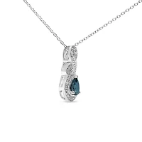 Silver 6x4mm Pear Sapphire and Diamond Accent Infinity Drop 18" Pendant Necklace