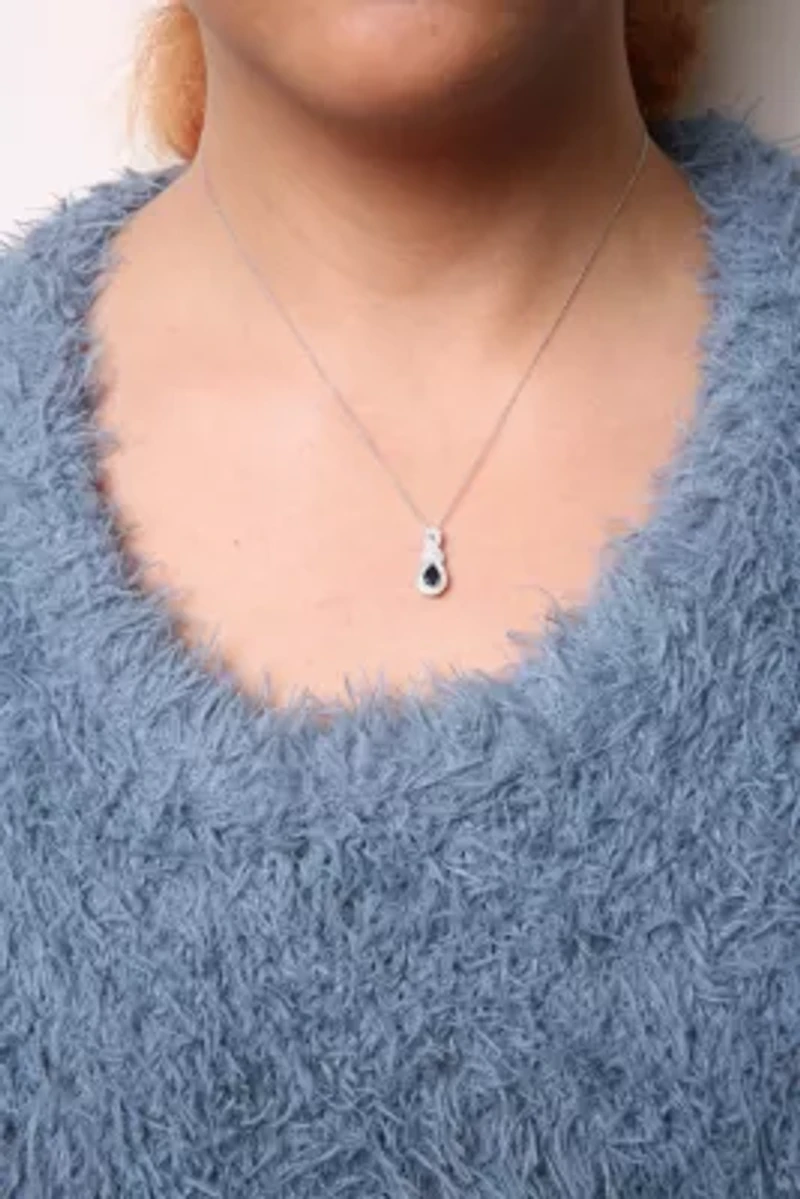 Silver 6x4mm Pear Sapphire and Diamond Accent Infinity Drop 18" Pendant Necklace