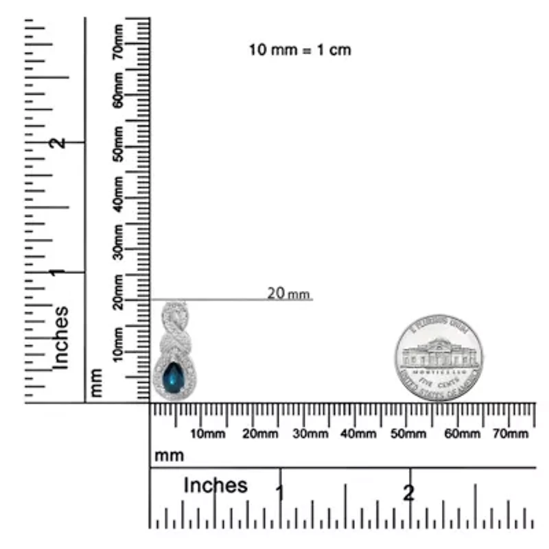 Silver 6x4mm Pear Sapphire and Diamond Accent Infinity Drop 18" Pendant Necklace