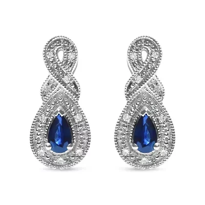Silver 4.5 x 3mm Pear Sapphire and Diamond Accent Infinity Drop Stud Earrings