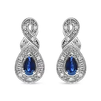 Silver 4.5 x 3mm Pear Sapphire and Diamond Accent Infinity Drop Stud Earrings