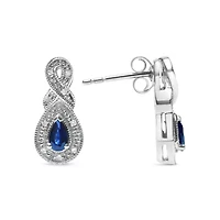 Silver 4.5 x 3mm Pear Sapphire and Diamond Accent Infinity Drop Stud Earrings