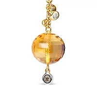 18K Gold 2/3 Cttw Diamond & Ball Shaped Citrine Gemstone Dangle Stud Earring