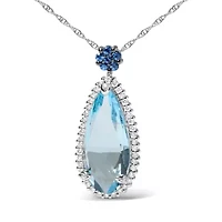 Gold 3/8 Ctw Diamond Topaz and Sapphire Floral Pendant Necklace
