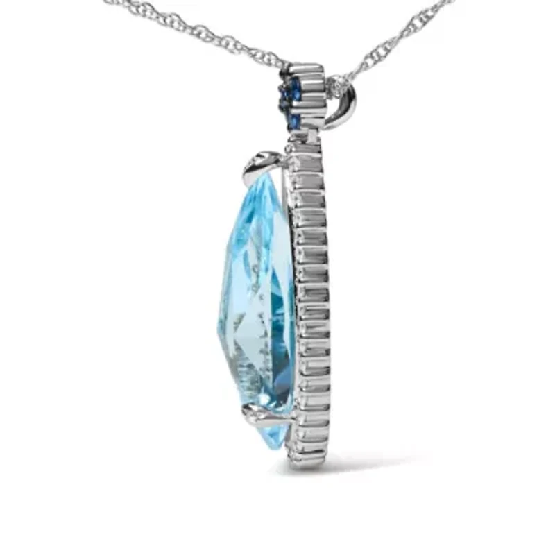 Gold 3/8 Ctw Diamond Topaz and Sapphire Floral Pendant Necklace