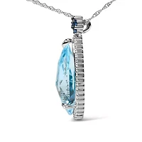 Gold 3/8 Ctw Diamond Topaz and Sapphire Floral Pendant Necklace
