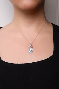 Gold 3/8 Ctw Diamond Topaz and Sapphire Floral Pendant Necklace