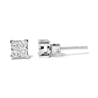 Silver 1/4 Ct Invisible Princess Diamond Composite Quad Stud Earrings