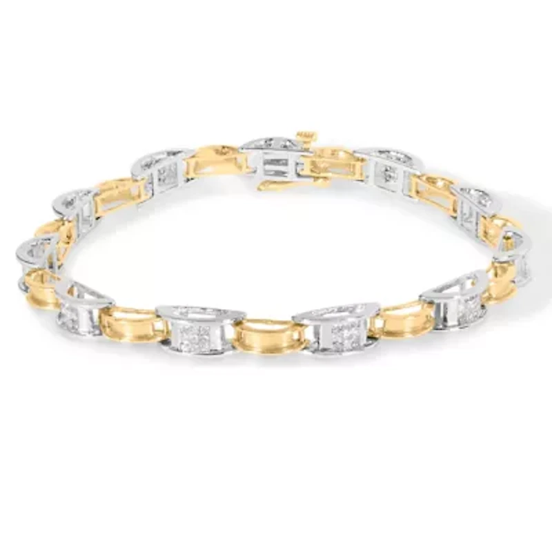 14K Two-Tone Gold 1.00 Cttw Diamond Chain Link Bracelet