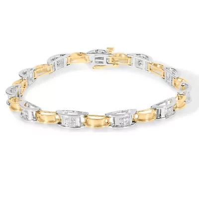 14K Two-Tone Gold 1.00 Cttw Diamond Chain Link Bracelet