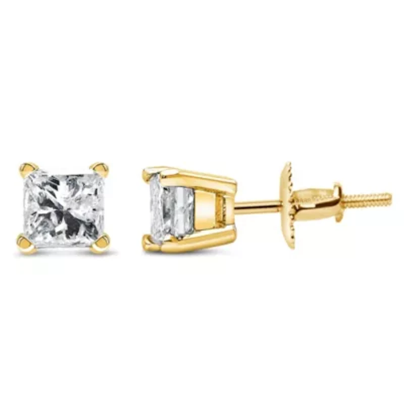 IGI Certified 14K Yellow Gold 1.00 Cttw Diamond Stud Earrings